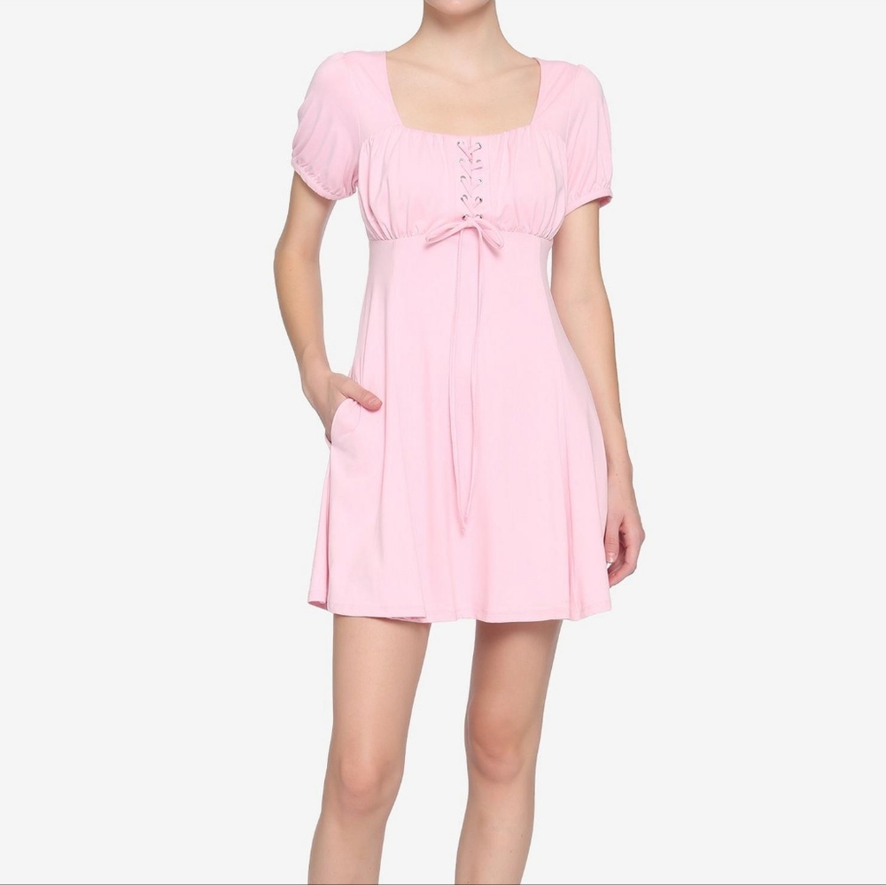 Pink Lace-Up Women Dress - Picture 2 of 6